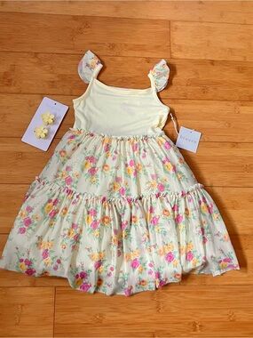 NWT Girls Size 5 Yellow Floral Tulle Dress